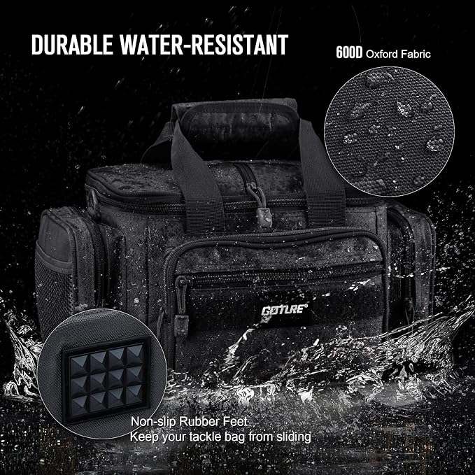 Goture Fishing Tackle Bag, 600D Water-Resistant Soft Side Crossbody Sling Bag for Men & Women,Small Gear Storage Tactical Bags for Saltwater & Freshwater,Fits 4 3600 Tackle Boxes (Not Included)