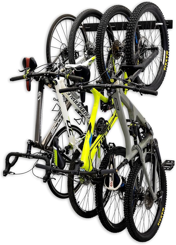 StoreYourBoard Bike Storage Rack, 4 Bike Racks for Garage, Solid Steel Extra Heavy Duty BLAT Bike Rack - Garage Wall Mounted Bicycle Storage, Up to 200lbs, 32-inch