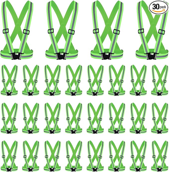 Hercicy 30 Pcs Green Reflective Vest High Visibility Safety Vest Adjustable Straps for Job Site Crew Construction Traffic Control Warehouse Use (Green)