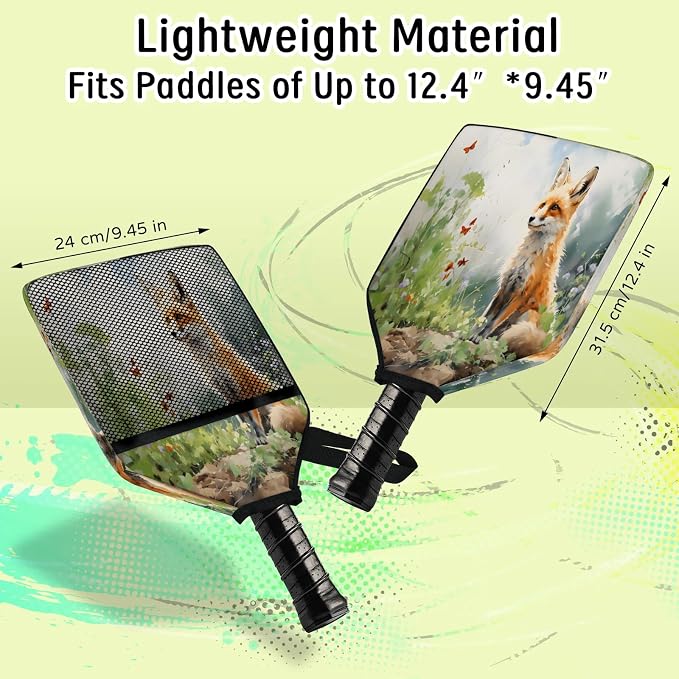 Watercolour Fox Flower Butterfly Universal Pickleball Paddle Cover 12.4 × 9.45 inch Racket Sleeve with Handle Strap Mesh Pocket Fits USAPA Standard Widebody Paddles 2 PCS