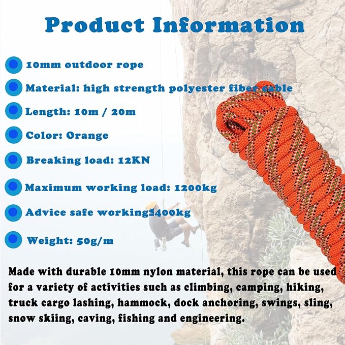 10mm Climbing Rope with Hook and 10mm Single Rope