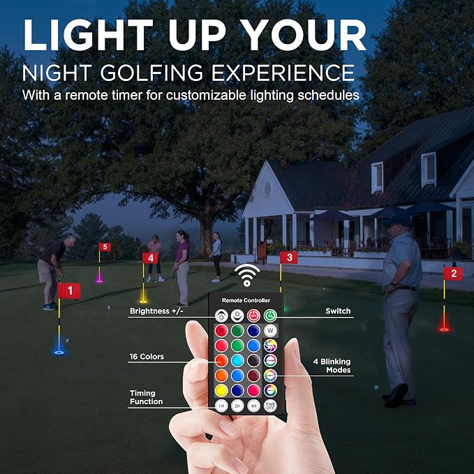KINGTOP Golf Hole Cup with Rechargeable RGB Hole Light, Backyard Practice Putting Green, Fit PGA | LPGA | USGA Regulations, Outdoor Indoor Golf Putting Cup, Light Up Night Golf Party, 2-Pack