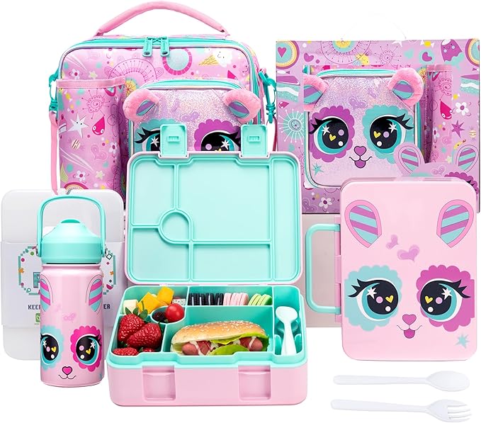 Bento Box for Kids with Ice Pack Lunch Box Girls with Lunch Bag,Stainless Steel Water Bottle Set Utensils Set Food Container for School Girls Kids