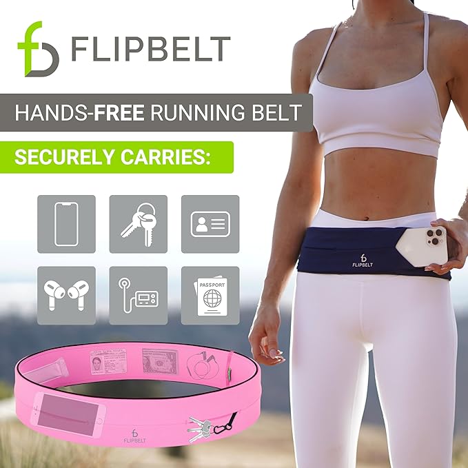 FlipBelt Classic Running Belt, Belt Bag & Fanny Pack for Men and Women - Phone Holder, Waist Pack, Running Accessories, Belt Pouch, Money Belt, USA Running Company
