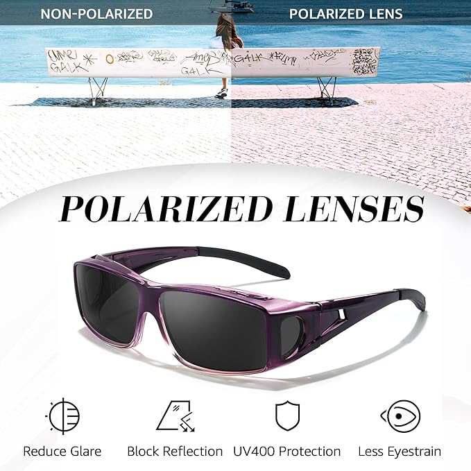 LVIOE Over Glasses Sunglasses Wrap Around Polarized Sunglasses for Men Women Fit Over Prescription Glasses with UV Protection