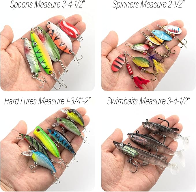 Dr.Fish 60 Pieces Fishing Lures, 5 Tackle Box with Tackle Included, Trout Lures Feather Tail Spinner Baits Soft Baits Fishing Lures for Freshwater Saltwater Crappie Walleye Bass Lures Kit
