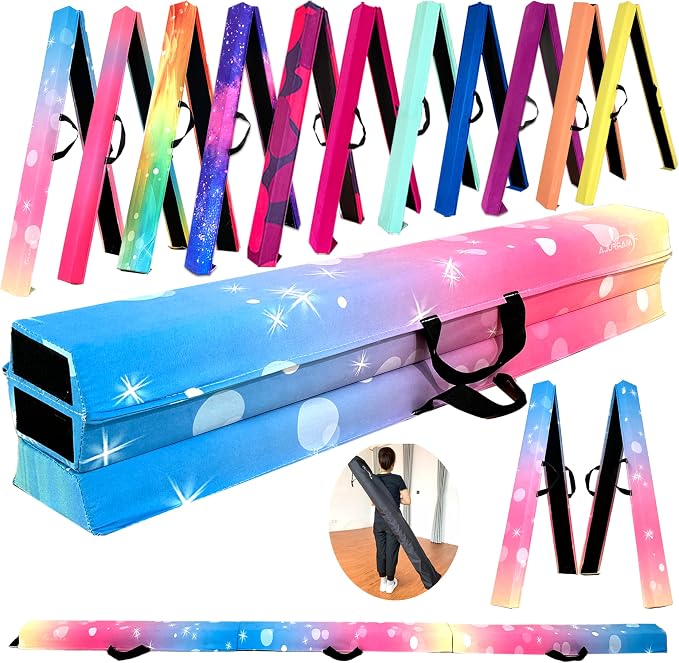 MARFULA 6 FT / 8 FT / 9 FT Folding Gymnastics Beam Foam Balance Floor Beam - Extra Firm - Suede Cover - Anti Slip Bottom with Carry Bag for Kids/Adults Home Use
