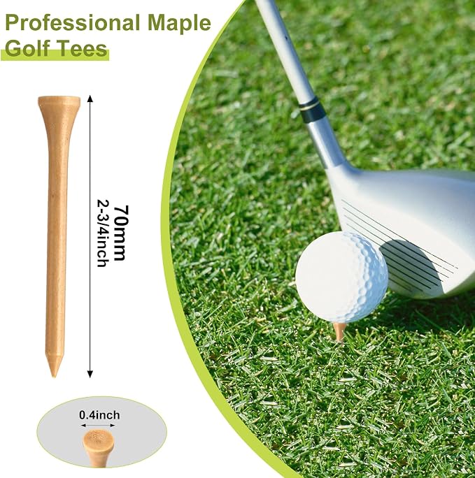 Vinsot 1000 Pcs Bamboo Wood Golf Tees Bulk 2-3/4 Inch Unbreakable Long Tall Golfing Tees Reduce Friction Stable for Men Women Kids Sports Balls Game