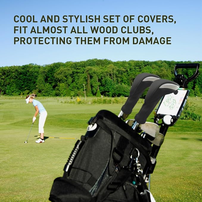 Golf Club Head Covers for Woods Driver Fairway Hybrids Value 6 Pack, Long Neck for Serious Protection with Interchangeable Tags 3 4 5 7 X, Headcovers for Men Women in Black & Pink