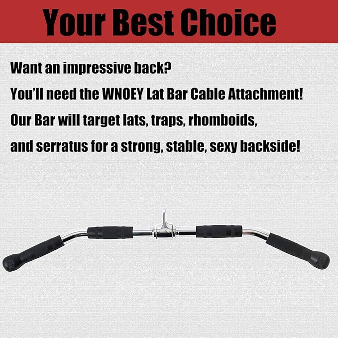LAT Bar Cable Attachment with Rubber Handgrips, Deluxe Heavy Duty Solid Curl Bar Revolving Hanger Home Gym Cable Attachments
