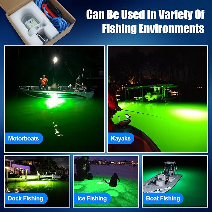 AGOOL Underwater Green Fishing Light Super Bright 80W 40000 Lumens 12V LED Deep Drop Night Fishing Light Submersible Fishing Bait Finder Shrimping Lights for Snook Crappie Shrimp Squid Fish