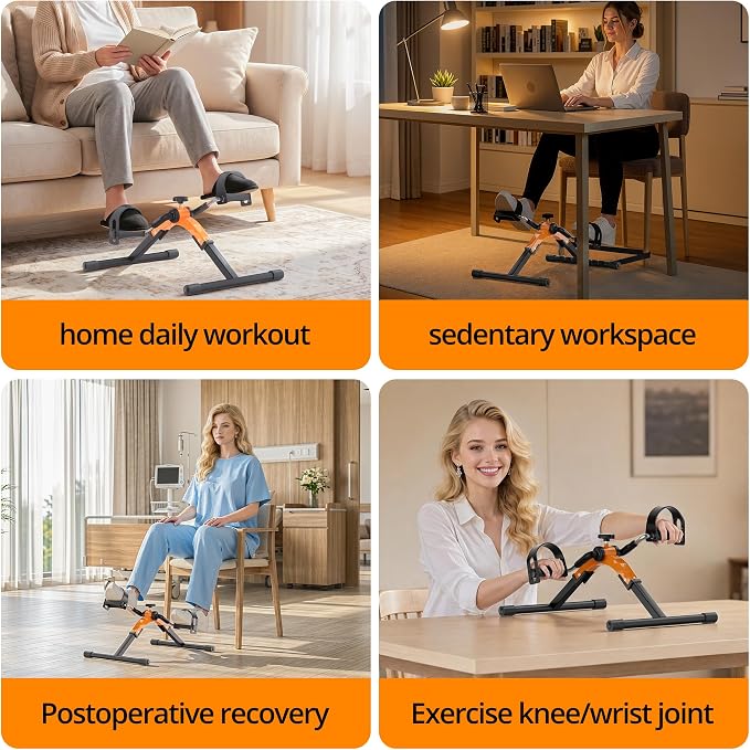 Folding Pedal Exerciser Mini Exercise Bike Under Desk Bike for Arms and Legs Workout, Portable Desk Bike Peddler Machine for Sedentary Officer & Seniors