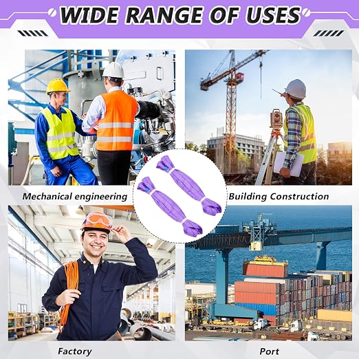 Fabbay 4 Pcs 5.9 Feet Heavy Duty Polyester Endless Loop Round Lift Slings Lifting Straps for Hoist Towing Moving Furniture Rigging Equipment, 2600 LB Vertical 2100 LB Choker 5200 LBs Basket(Purple)