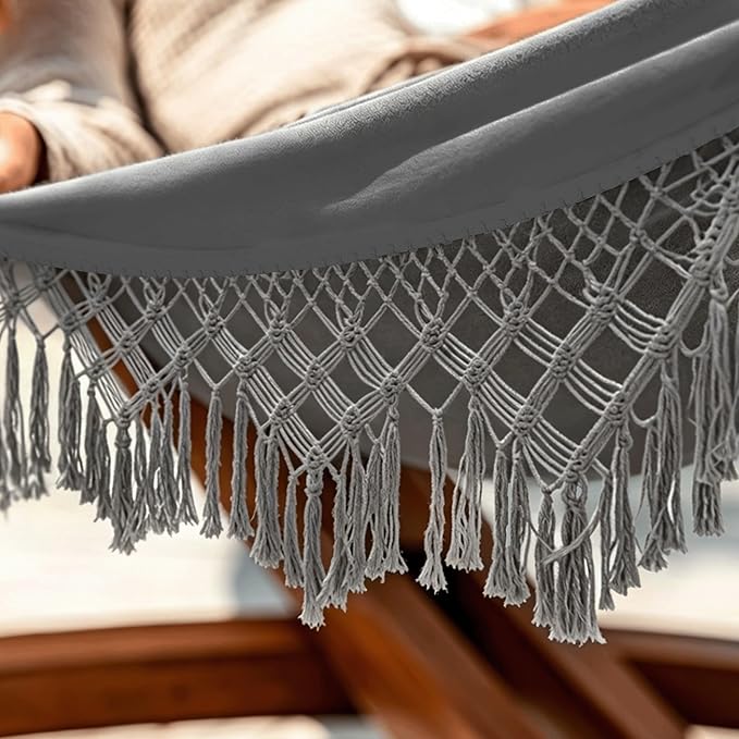 Lazy Daze Hammocks Cotton Fabric Double Hammock with 55" Spreader Bar, Portable Camping Hammock with Carrying Bag & Tree Straps for Patio, Backyard, Balcony, 450lbs Capacity, Dark Gray