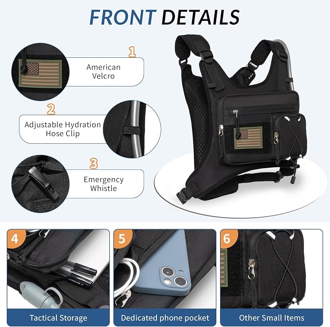 Runlight Running Vest,Lightweight Adjustable Chest Pack with Pistol Holster, Pack with 1.5L Water Bladder, Reflective Running Hydration Vest