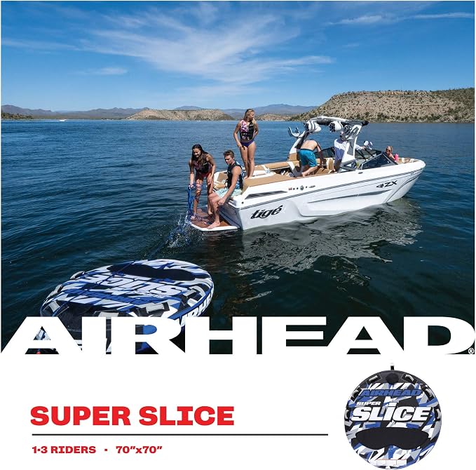 Airhead Slice Towable 2-4 Rider Models, Tube for Boating and Water Sports, Heavy Duty Full Nylon Cover with Zipper, EVA Foam Pads, and Patented Speed Safety Valve for Easy Inflating & Deflating