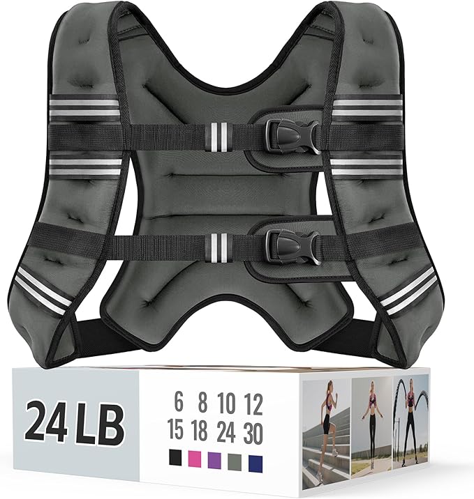 Zeerun Weighted Vest, 6lb/8lb/10lb/12lb/15lb/18lb/20lb/24lb/30lb for Men Women, Reflective Stripe Adjustable Buckle, Comfortable Durable Rucking Vest for Walking Running Strength Training