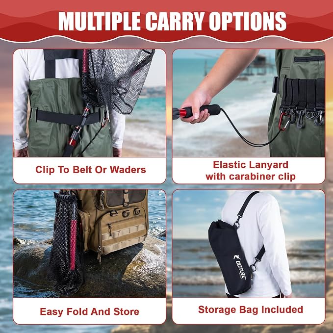 Goture Floating Fishing Net with Assist Handle, Aluminum Alloy Fixed or Telescoping Pole Handle, PVC Coated Nylon Mesh, Foldable Fish Landing Net, Carry Bag for Kayak, Fly, Bass, Trout Fishing