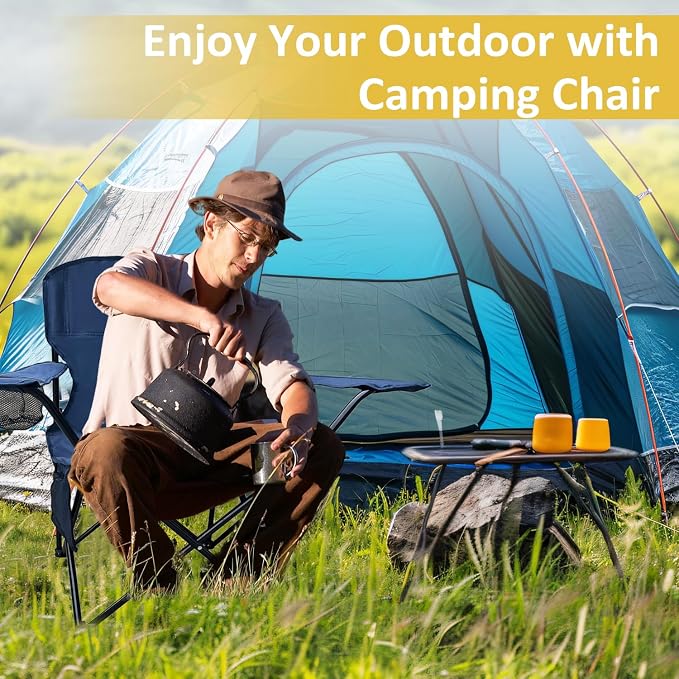Folding Camping Chair with Cup Holder & Storage Bag, 225lbs Capacity, Large Anti-Sink Feet, Breathable PE Coated Fabric for Outdoor, Hiking, Beach, Fishing, Backpacking, Cyan