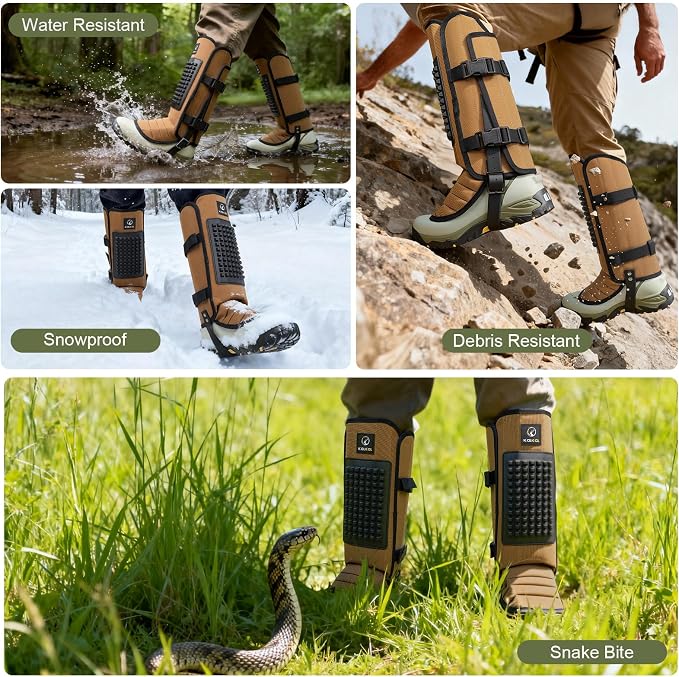 Kalkal Snake Gaiters, 1200D Waterproof Snake Chaps Snake Gaiters for Men Women, Adjustable Snake Bite Protection Snake Guards for Legs Men, Snake Proof Gaiters for Hiking Hunting