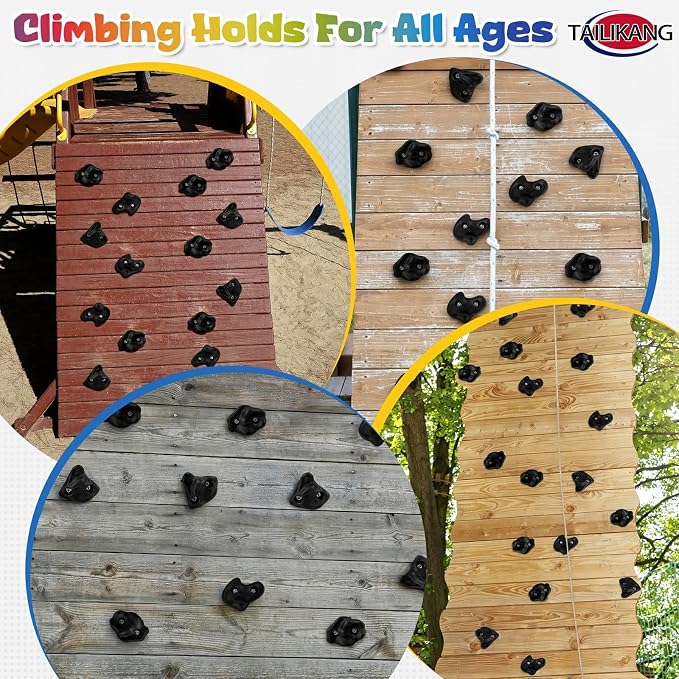 Rock Climbing Holds, 20 Pack Large Climbing Wall Grips, Indoor Outdoor Climbing Accessories with Hardware for Climbing Frames, Tree Houses, Playroom and Adult Obstacle Courses, Black 3-Shapes