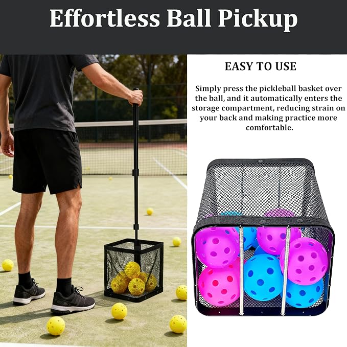WIGERLON Pickleball Picker Upper,Pickleball Basket for Pickleball Retriever,Pickleball Collector for Coach or Training Pickleball Ball Holder Holds Up to 24 Balls