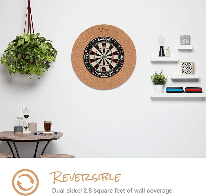 Viper Defender Cork-Lined Dartboard Surround Reversable Wall Protector, Fits 17.75" and 18" Bristle Dartboards, Compression-Fit Tool-Free Easy Mounting, Tan, Round, 28.25" Diameter x 1" Thick