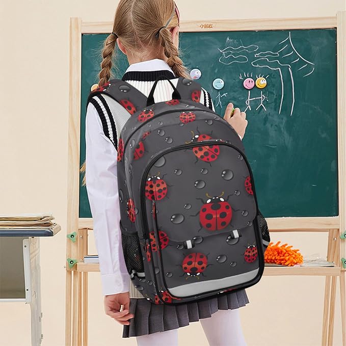 Fisyme Red Ladybugs School Backpack Laptop Backpack Bags Bookbag Travel Casual Computer Notebooks Daypack