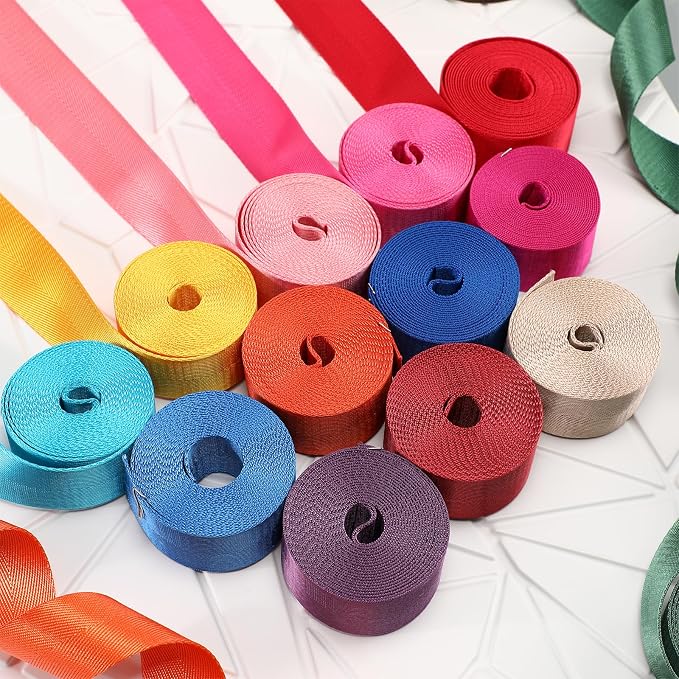 Windyun 24 Rolls Nylon Webbing 1/1.5 Inch Wide Cotton Webbing Strap 3.3 Yard 24 Colors Nylon Straps for Bag Making DIY Craft, Pet Collars, Climbing, Backpack