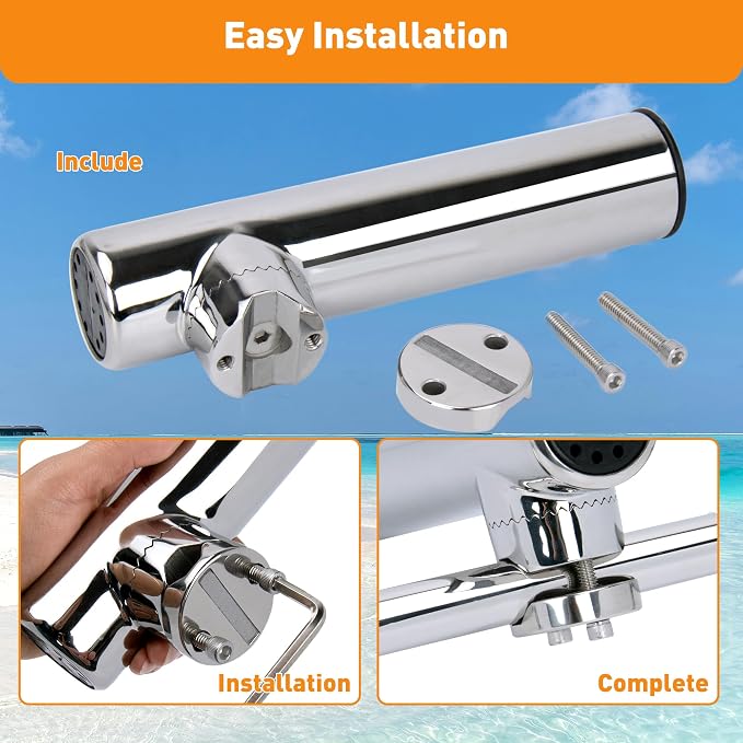 2 Pack Fishing Rod Holders for Boat Rail Mount, Stainless Steel Clamp on Rod Holder for Marine Boat, Fishing Boat, Pontoon, Jon Boat