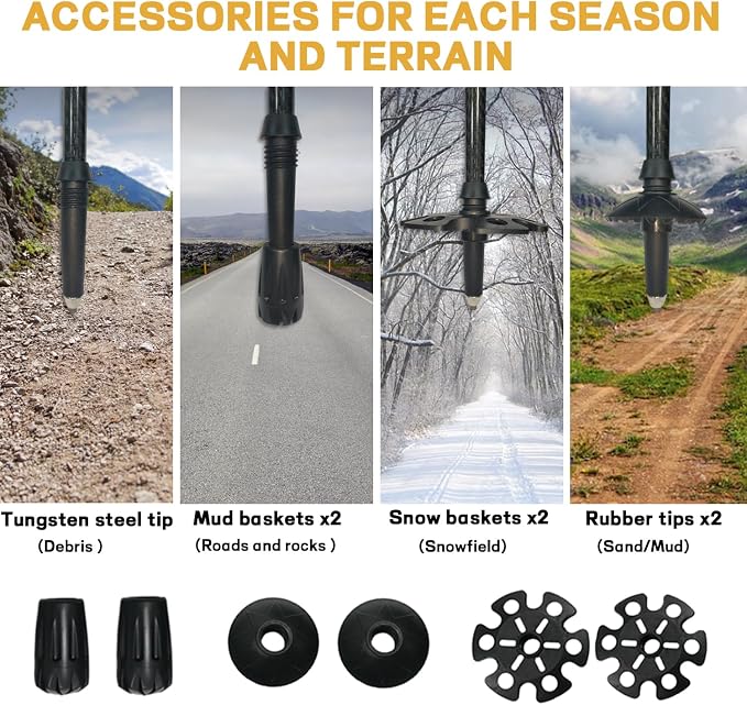 Carbon Fiber Trekking Poles 2 Pcs Ultra Lightweight Telescopic Collapsible Hiking Poles, Adjustable EVA Grips-Terrain Accessories, Portable Hiking Sticks for Hiking Men&Women