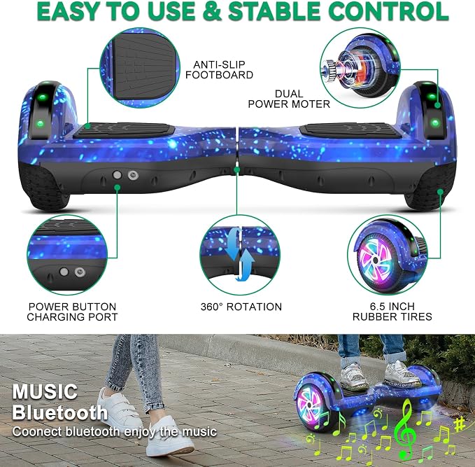 CBD Scooter with Corlorful LED Lights,6.5" Wheels, Dual 300W Motor Scooter for Kids Girls Boys Adults, All Ages