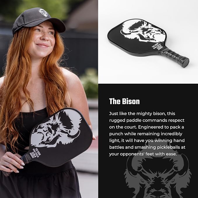 Bison Paddles: Carbon Graphite Pickleball Paddles - Lightweight Pickleball Rackets | Honeycomb Composite Core Improves Pickle Ball Placement and Increases Power | Durable Unibody Construction