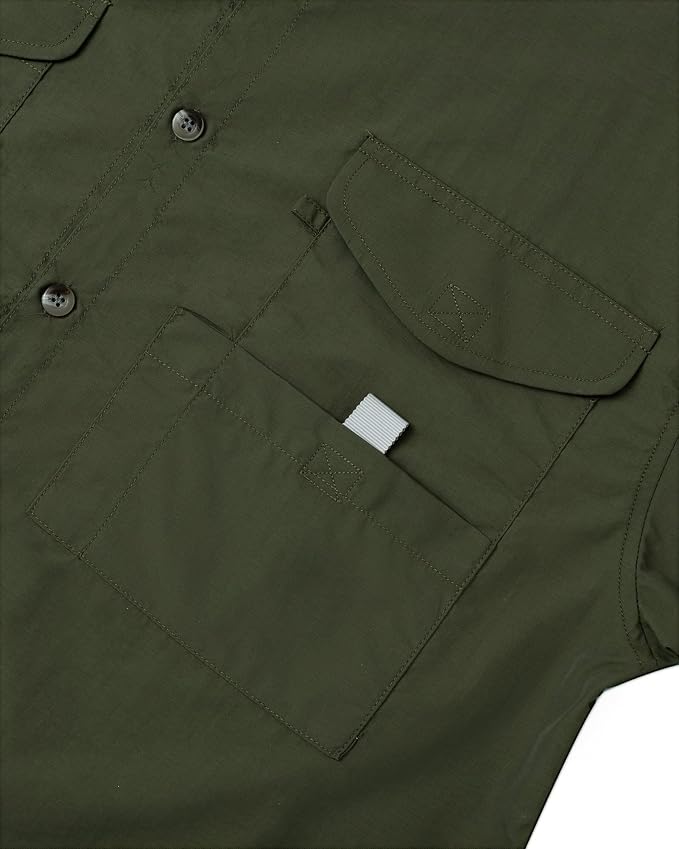 Alimens & Gentle Short Sleeve Fishing Shirt Wicking Fabric Sun Protection Casual Button Down Shirts