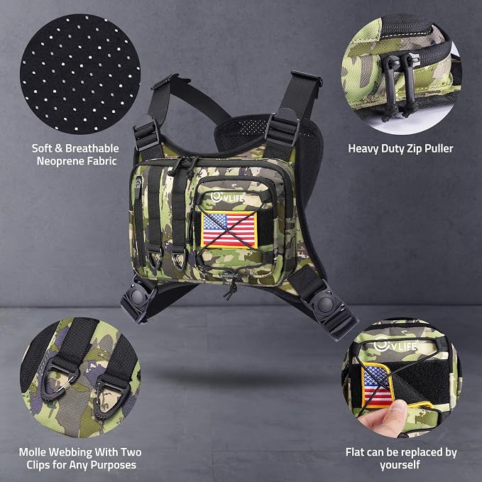 CVLIFE Outdoor Chest Bag for Men, Tactical Chest Pack, Adjustable Running Vest Bag, Lightweight Anti-theft EDC Rig for Hiking