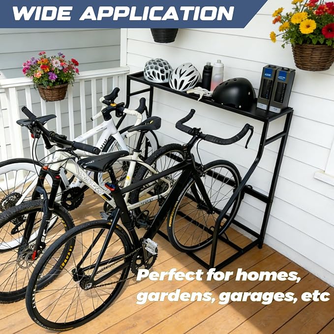 3 Bike Floor Stand, Heavy Duty Bicycle Storage Rack for Garage, Freestanding Bike Parking Station for Road Mountain Bike, Space Saving Indoor Organizer