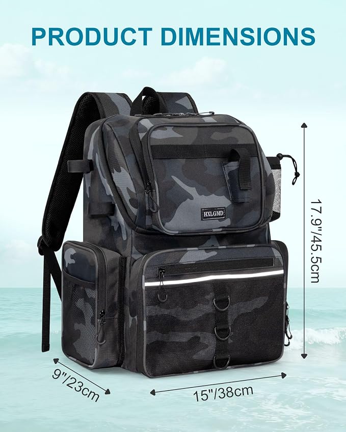 HXLGMD Fishing Backpack with Rod Holders,43L Large Water Resistant Tackle Bag Storage Gear and Equipment with Cooler for Men Fishing, Camping, Hiking, Khaki