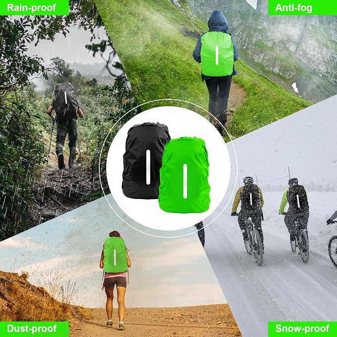 LAMA 2 Pack Waterproof Rain Cover for Backpack, Reflective Rainproof Protector for Anti-Dust and Anti-Theft, S Size (for 18L-25L Backpack), 1 Pcs Green + 1 Pcs Black
