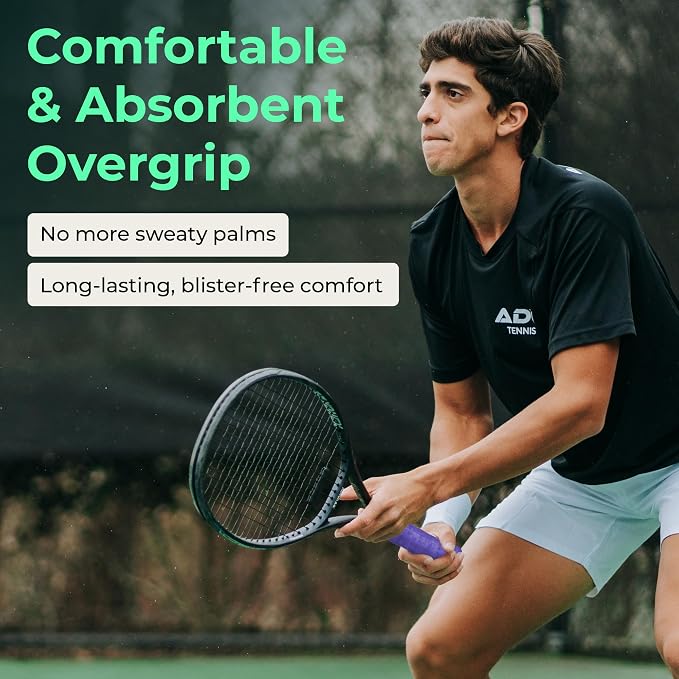 ADV Dry Tennis Overgrip Tape - 3, 6, 12, 30, 60 Pack - FeltTac Tennis Racket Grip Tape - Ultra Absorbent Tennis Grip Tape - Comfort Tennis Racket Grips - Tennis Grips Overgrip