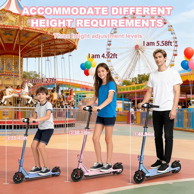 Electric Scooter for Kids Ages 8-15,180W Motor,11 MPH Max Speed & 15 Miles,Adjustable Height & Speed,Colorful Lights,LED Display,UL2272,Foldable Kids Electric Scooter 155 Lbs Max Load