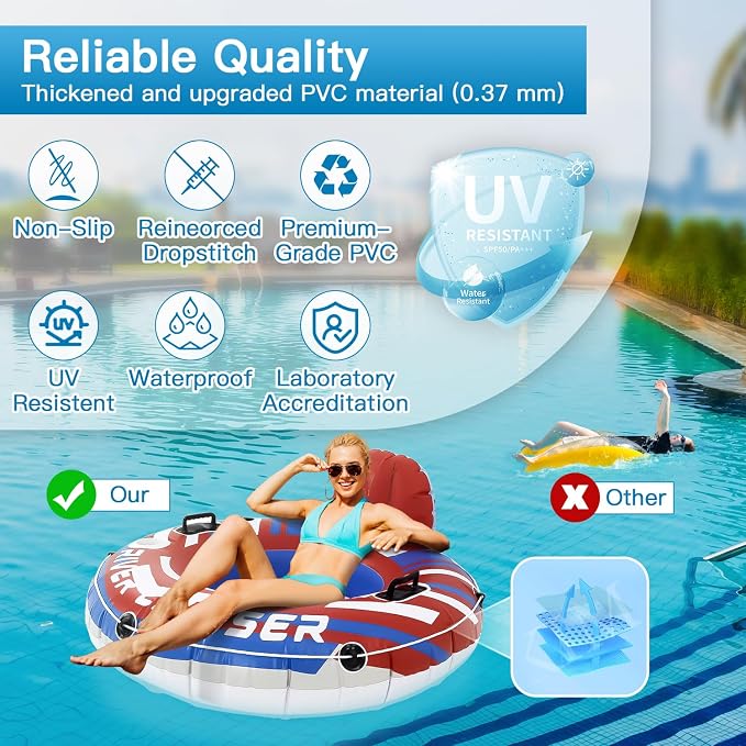 River Tubes for Floating Heavy Duty Inflatable Floating Lounger Premium River Water Rafts Pool Float with Cup Holder Above Lake for Adults