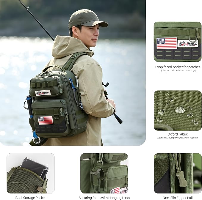 RUNCL Fishing Tackle Backpack, Lightweight Portable Gear Bag, Soft & Comfortable All Day Carry Design, Large Capacity Multi-Pocket Organizer Storage for Bass Fishing, Kayak, Bank & Shore Anglers