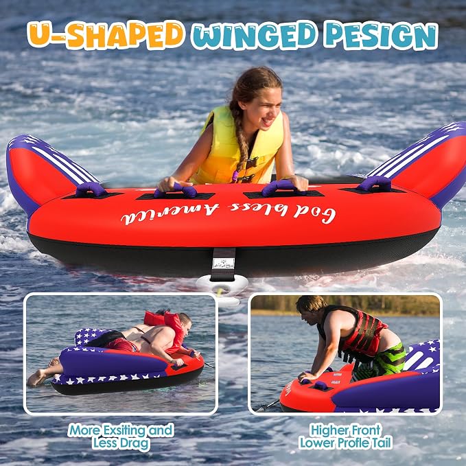 Towable Tubes for Boating - 2-3 Person Shark Battle Tank, Boat Tubes & Towables, EVA Foam Pads, Drainage, Super Safe Handle, Quick Connector