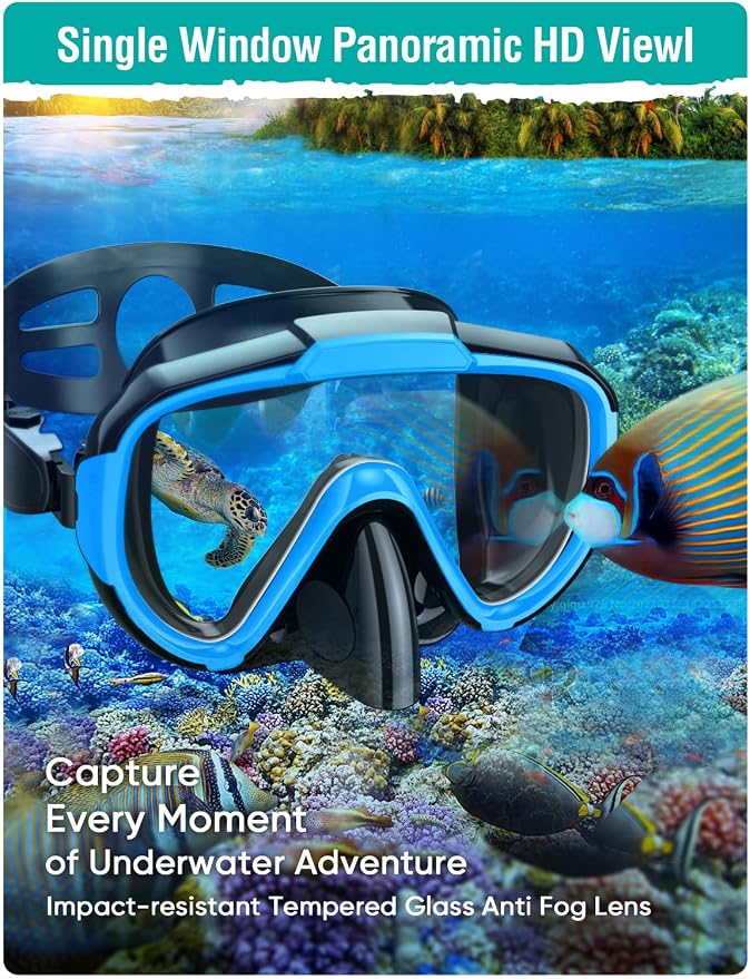 Seovediary Snorkel Set Adults Snorkeling Gear Anti-Fog Panoramic View Swim Mask Dry Top Snorkel Kit with Carry Bag for Snorkeling Scuba Diving Swimming Travel