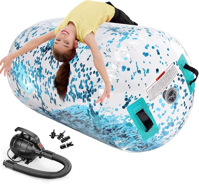 Estgora Gymnastics Barrel Inflatable Tumbling Air Roller, Gymnastic Tumble Equipment for Kids Home Use Back Handspring Trainer Octagon Tumbler Chearleeding Mat With Electric Pump