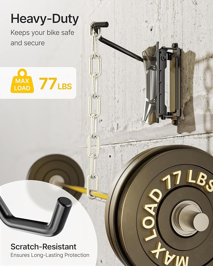 monTEK Bike Wall Mount for 4.5" Tire Width, Swivel Bike Wall Hanger Holds Up to 77lbs, Space-Saving Bike Rack Garage, Heavy Duty Bike Storage for Bedroom Home Office, 3 Pack