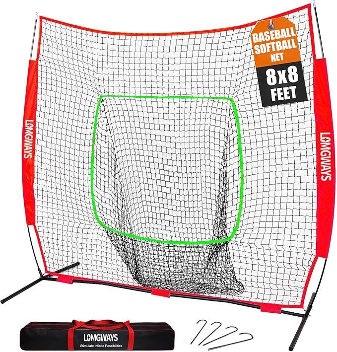 7x7ft/8x8ft Baseball Softball Net with Steel Frame for Batting, Hitting, Pitching, Portable Baseball Batting Net with Carry Bag, Great for All Levels