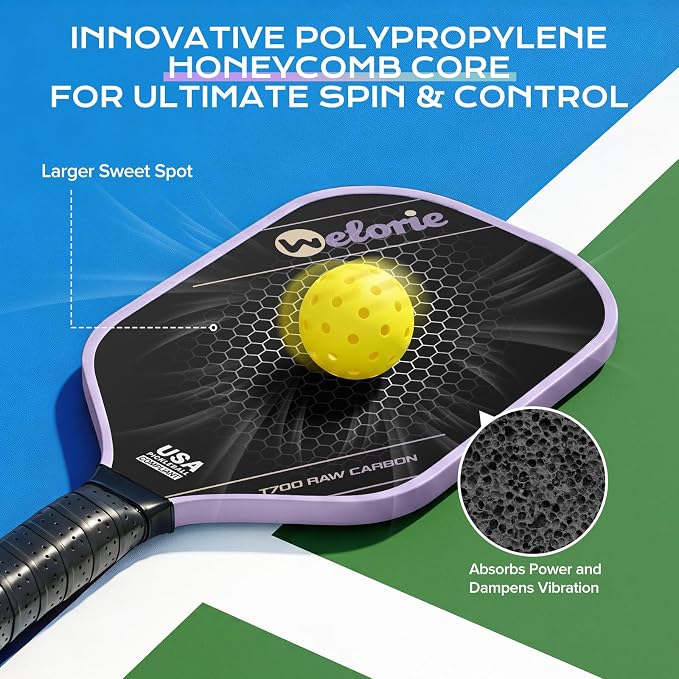 Pickleball Paddles for Men and Women,T700 Carbon Fiber Pickleball Racket with 16mm Polypropylene Honeycomb Core, Ultimate Spin & Consistency for Intermediate Level Players