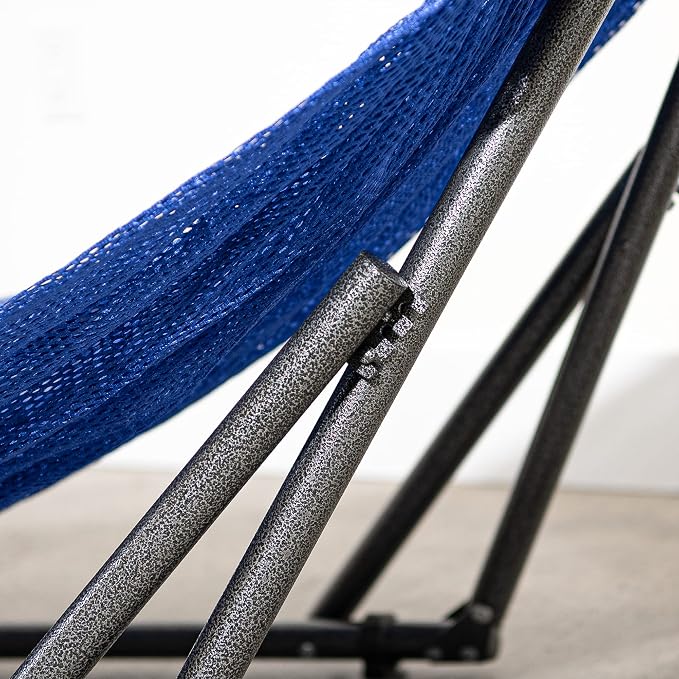 Best Home Fashion Portable Hammock with Collapsible Steel Stand, 600 lbs Capacity, No Tools Assembly, Carrying Bag Included, Perfect for Indoor Outdoor Backyard Patio Camping Beach, 2 Person, Navy