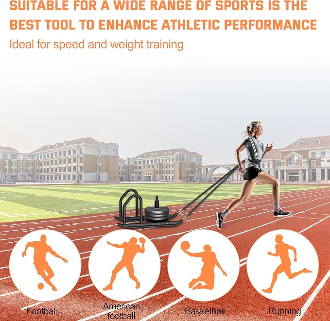 Weight Sled for Training, Heavy Duty 500 LBS Pull Push Sled for Outdoor, Indoor, Football, Durable Steel Weighted Sled, Compatible with 1" & 2" Weight Plate, Frame with Adjustable Reflective Stripe Vest